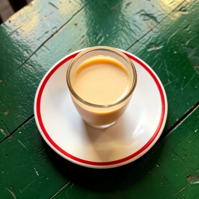 A glass of creamy Irani chai on a white saucer