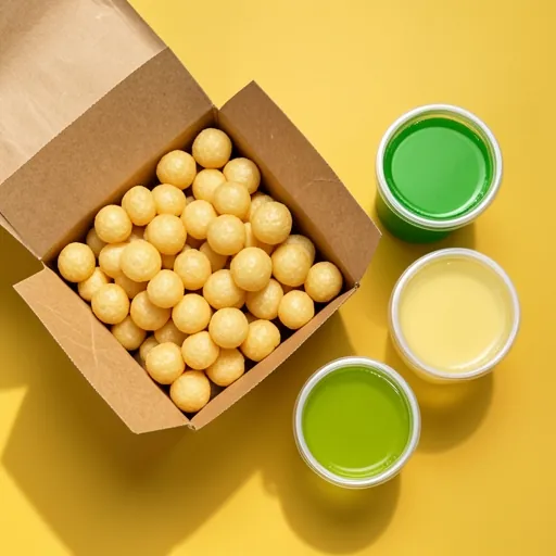 A box of crisp puffs with three tubs of flavoured water