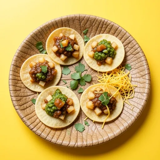 Flat crisp puffs topped with potato, chutneys and gram noodles