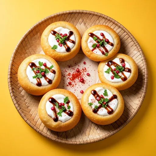 Crisp puffs filled with chilled yoghurt and chutneys