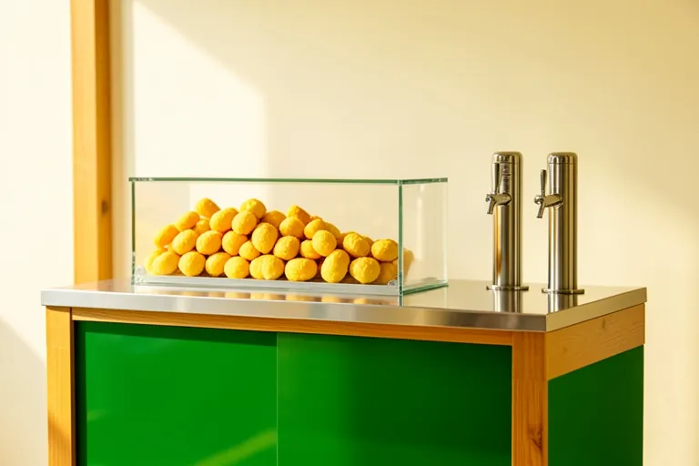 A green and wood food-court kiosk counter