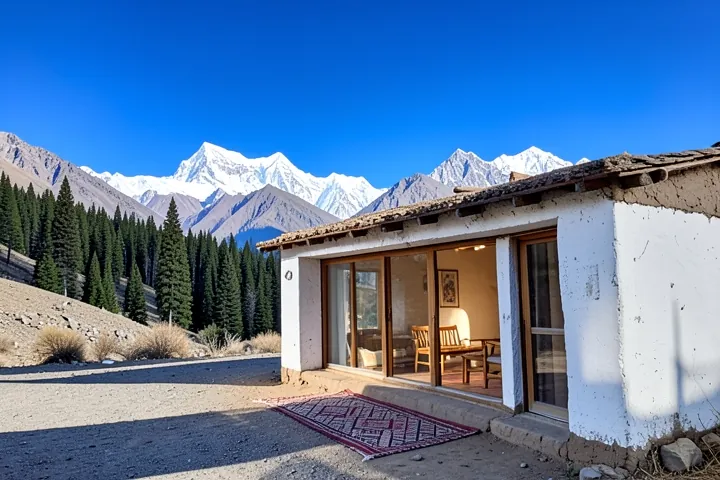 A whitewashed mud-and-stone home in the Spiti valley
