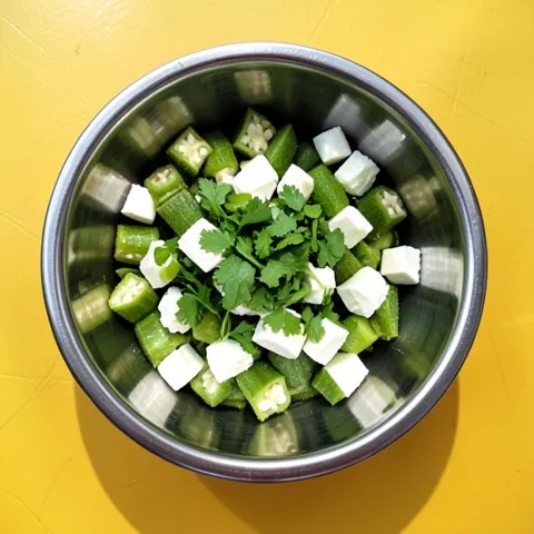 Okra stir-fried with cottage cheese