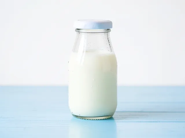 A half-litre glass bottle of fresh milk