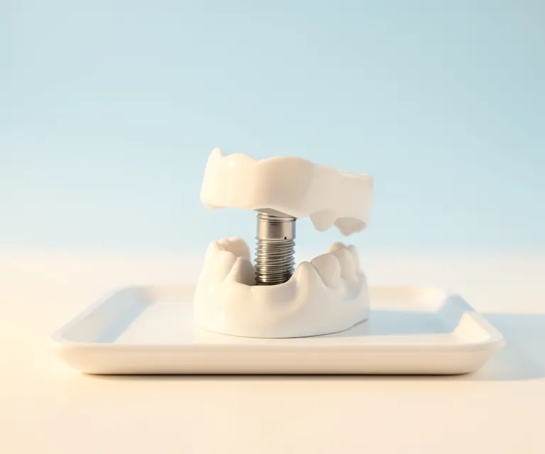 Teaching model of a jaw with an implant and crown