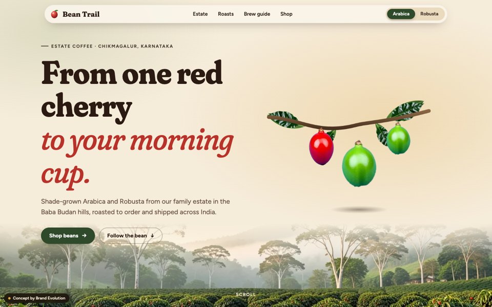 Bean Trail concept homepage