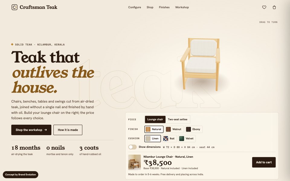 Craftsman Teak concept homepage
