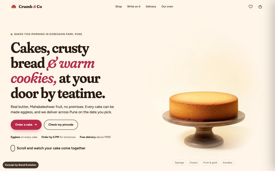Crumb & Co concept homepage