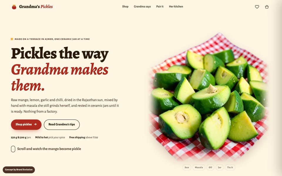 Grandma's Pickles concept homepage