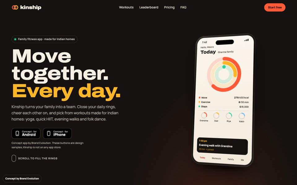 Kinship Fitness concept homepage