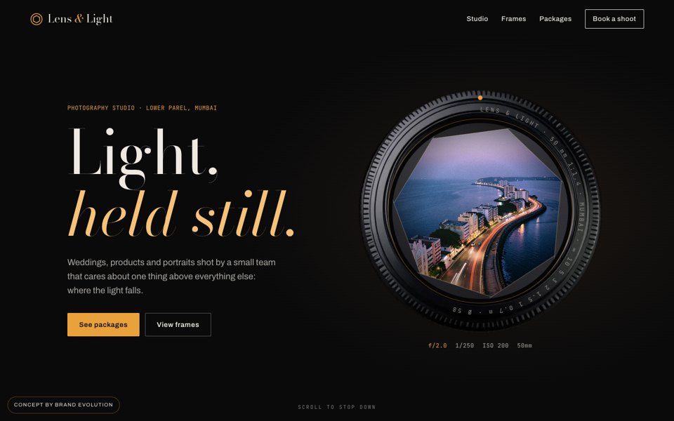 Lens & Light concept homepage