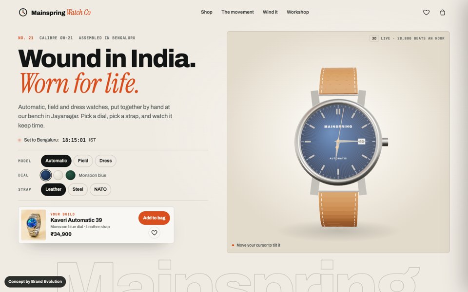 Mainspring Watch Co concept homepage