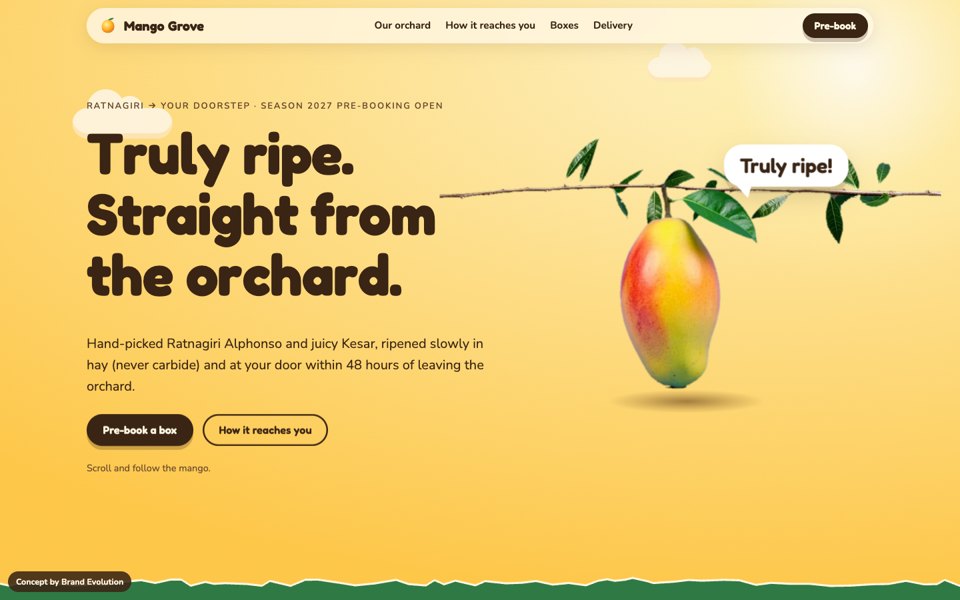 Mango Grove concept homepage
