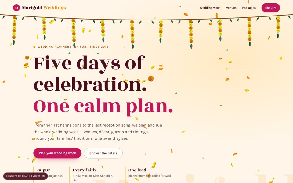 Marigold Weddings concept homepage