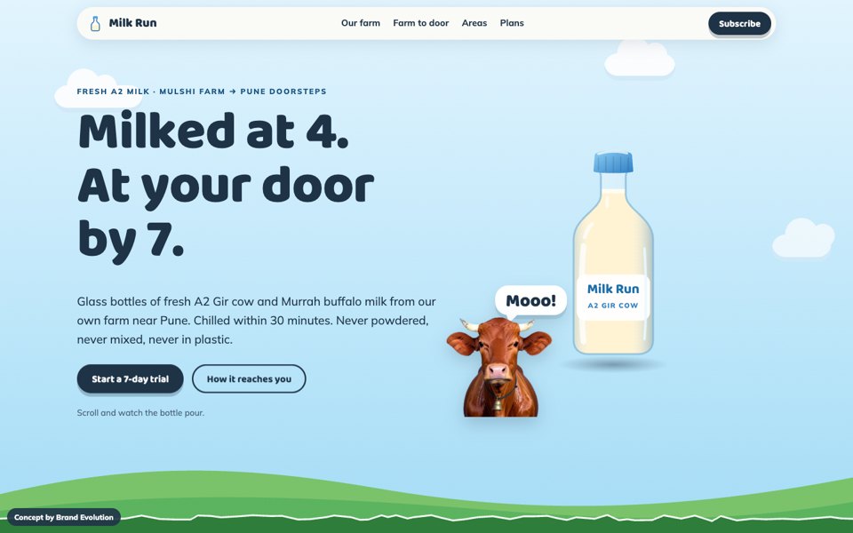 Milk Run concept homepage