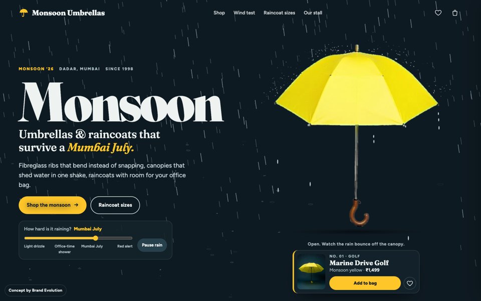 Monsoon Umbrellas concept homepage