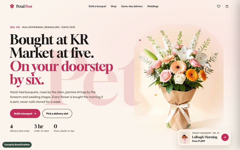 Petal Post concept homepage