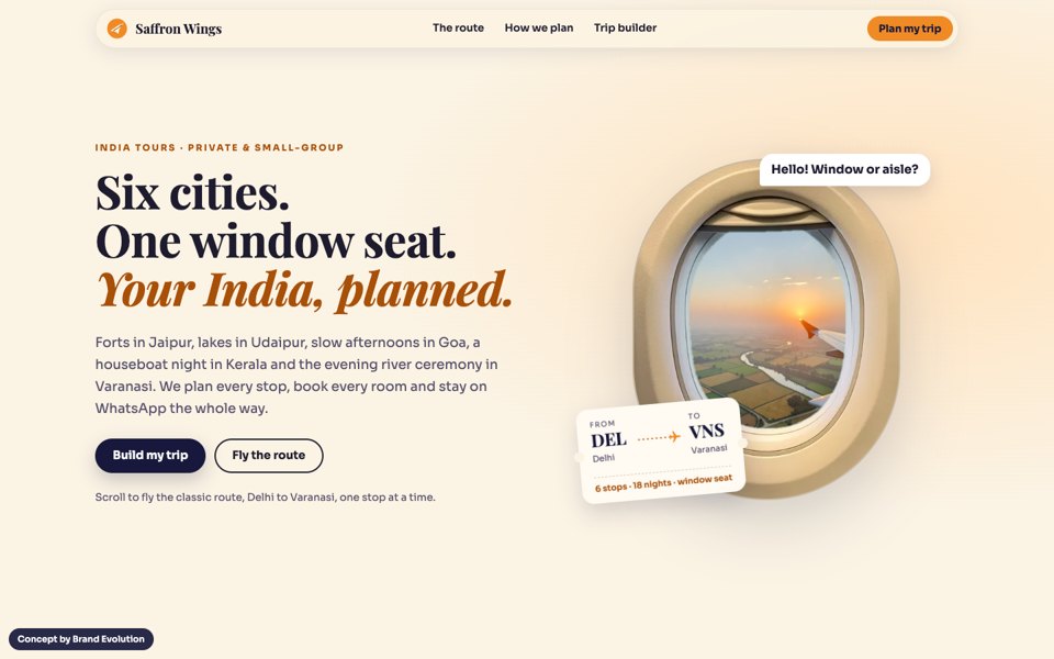 Saffron Wings concept homepage
