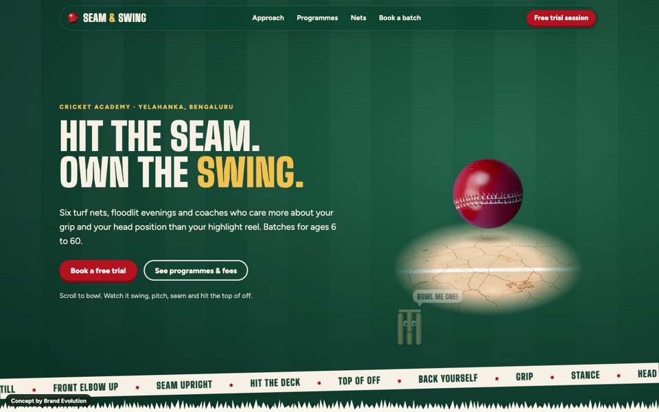 Seam & Swing concept homepage