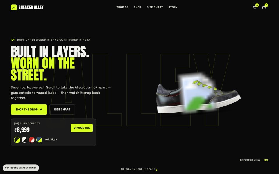 Sneaker Alley concept homepage