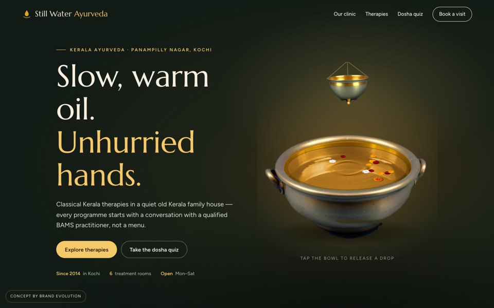 Still Water Ayurveda concept homepage