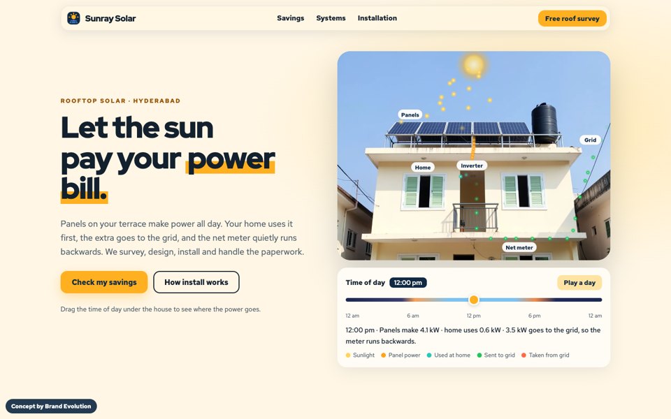 Sunray Solar concept homepage