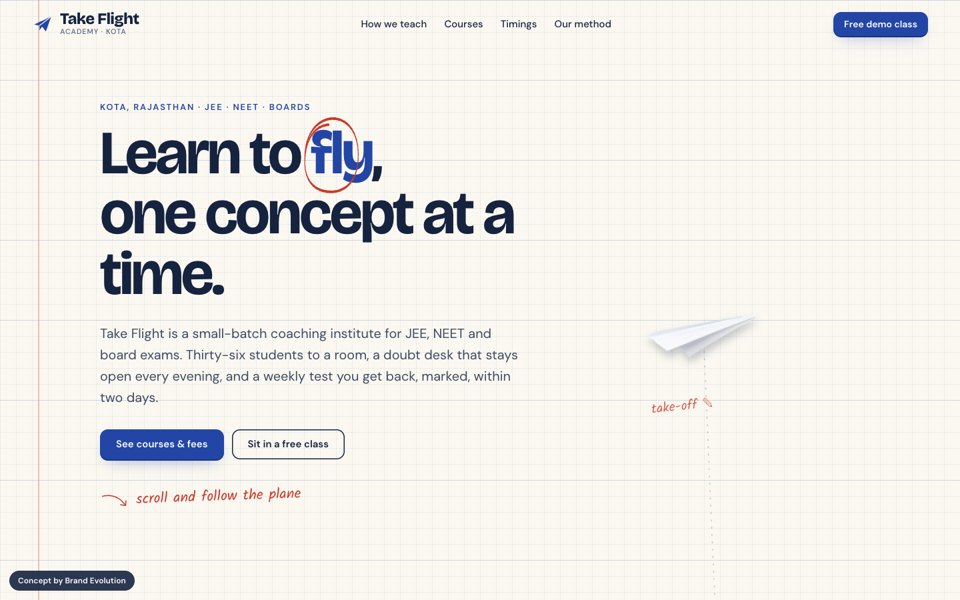 Take Flight Academy concept homepage