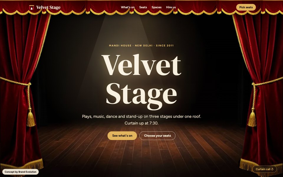 Velvet Stage concept homepage